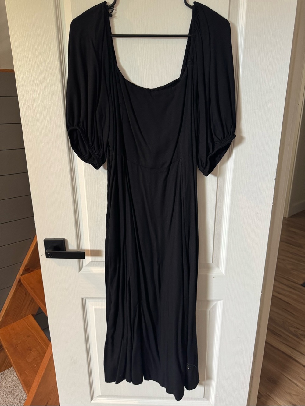 Old Navy Black Midi Dress with Puff Sleeves